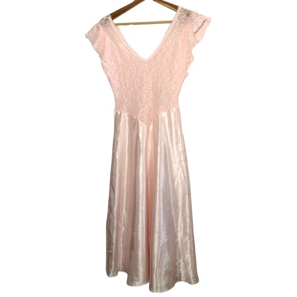 Cinema Etoile Nightgown S Pink Long Satin Lace Top Drop Waist Sexy Shimmer READ - Picture 2 of 13